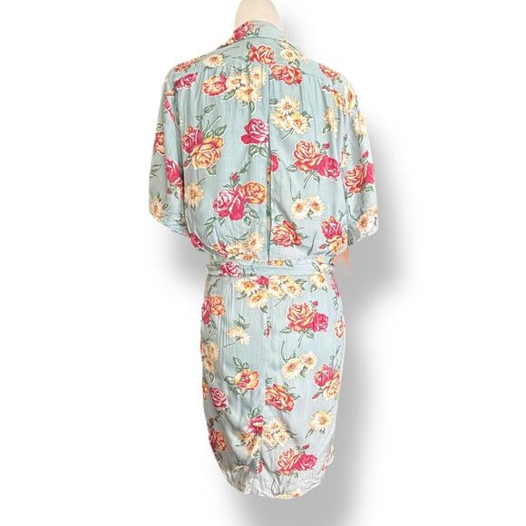 Vintage 90s Banana Republic Blue Floral Button Front Short Sleeve Shirt Dress 6 - Picture 5 of 8